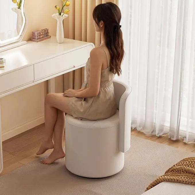 Guyii Gray Velvet Swivel Vanity Chair, Modern Upholstered Chair with Adjustable Height & Curved Backrest, Comfortable Makeup Chair for Bedroom, Living Room & Home Office
