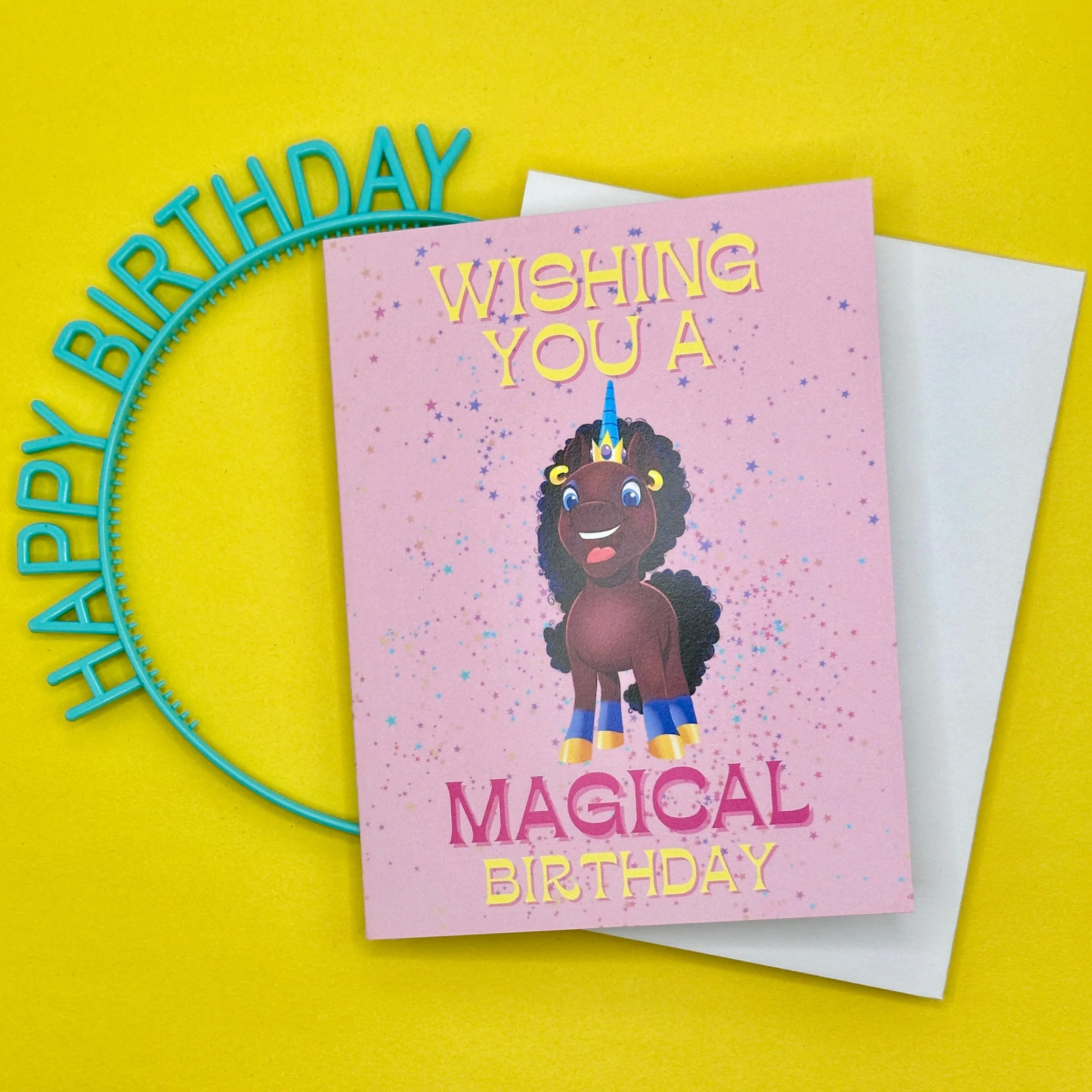 Magical Birthday Afro Unicorn Greeting Card