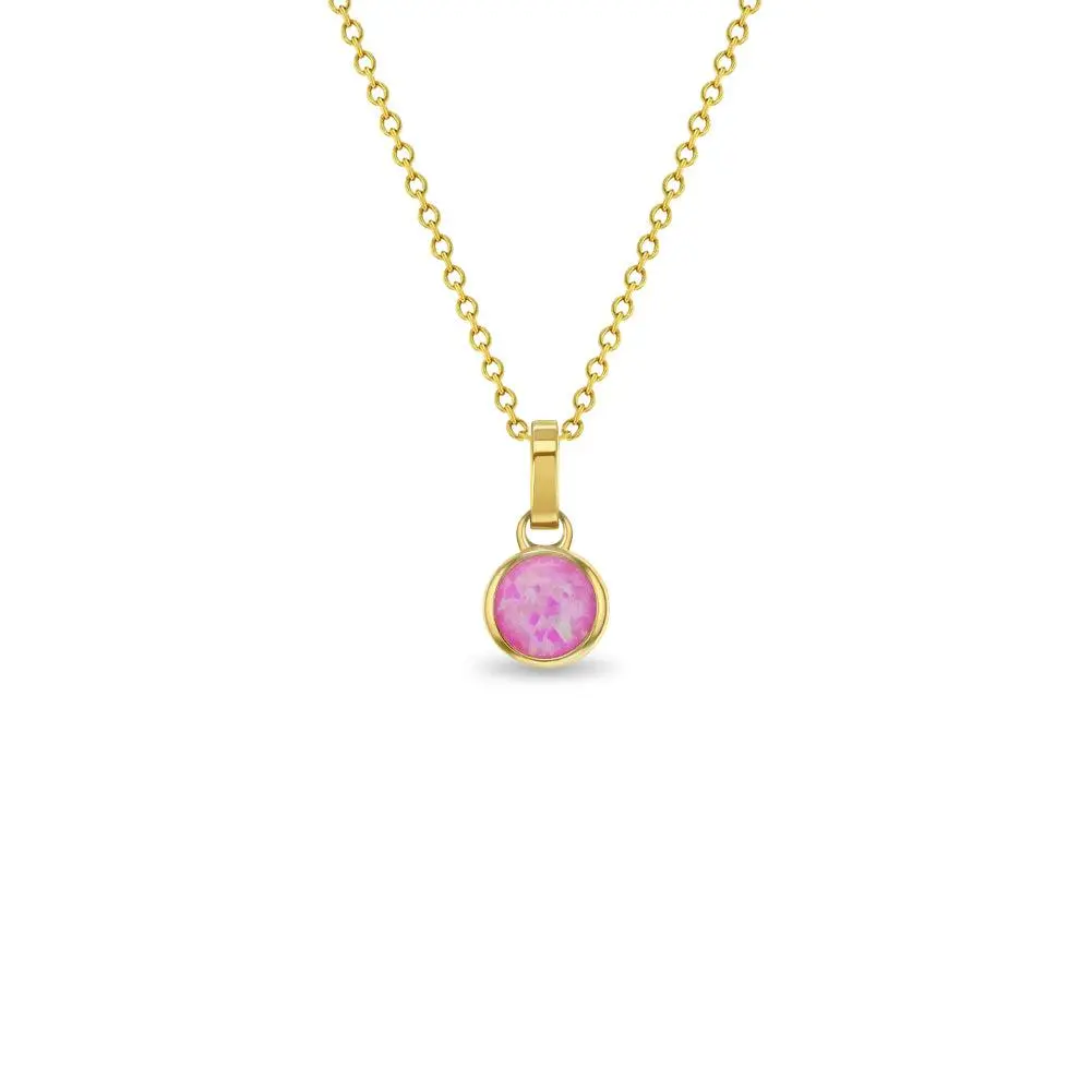 14k Gold Opal Bezel Pendant Pink Kids / Girls Pendant