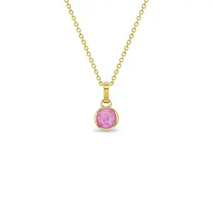 14k Gold Opal Bezel Pendant Pink Kids / Children's / Girls Pendant/Necklace