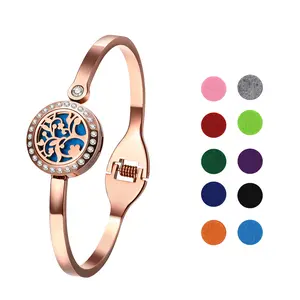 OIDEA Essential Oil Diffuser Bracelet for Women Tree of Life Locket Aromatherapy Stainless Steel Bangle with 10 Refill Pads Gift