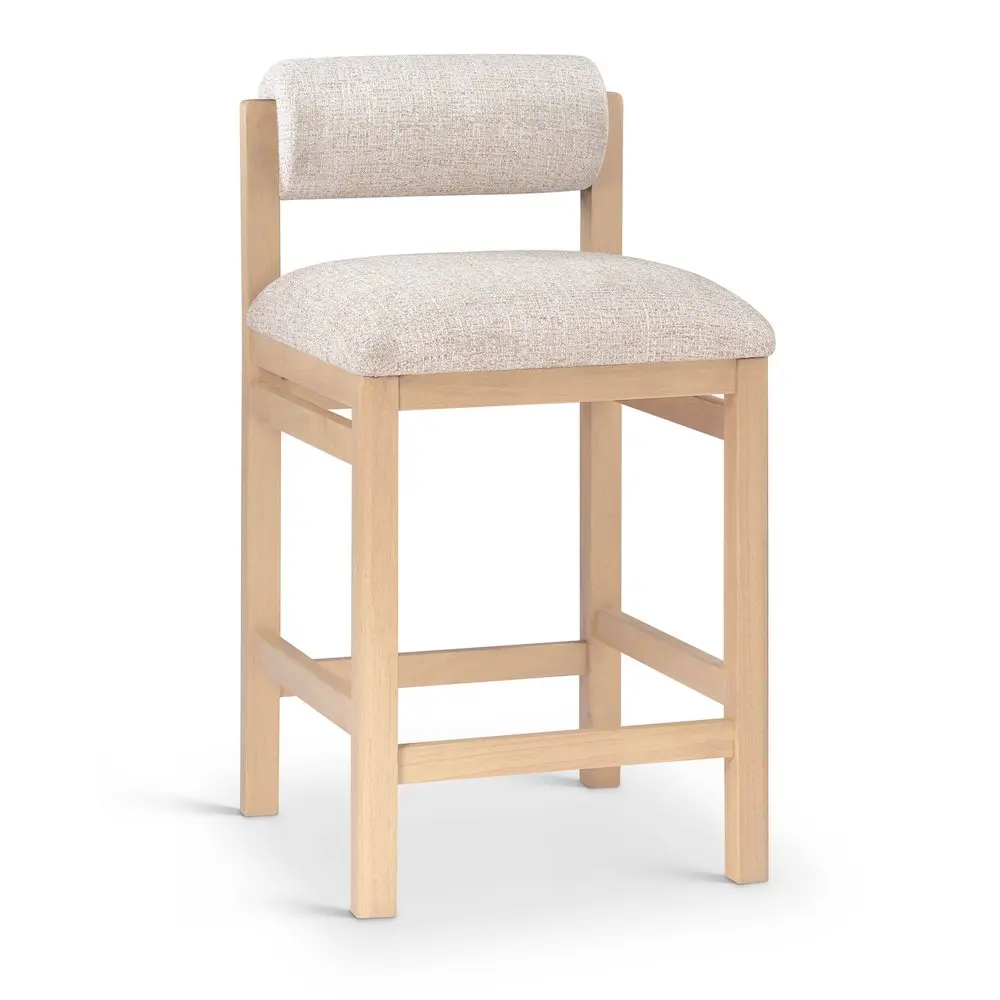 Roundhill Beige Linen Textured Fabric Upholstered Counter Stool