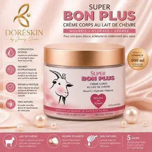 Doréskin Super Bon Plus Crème Corps au Lait de Chèvre 500ml - Nourrit Hydrate Répare 100% Naturel Beurre de Karité Miel