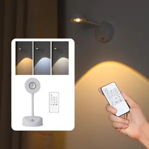 Motion Sensor Wall Light Rechargeable LED Spotlight Flexible Rotate Bedside Reading Lamps with 3 Color Temperature for Picture, Mirror, Hallway (White, 1 Pack(with Remote Control))