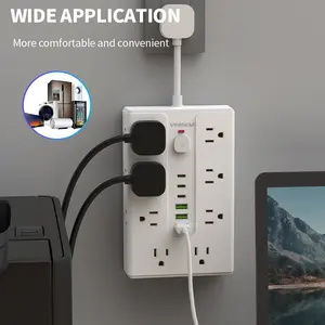 22in1 surge protector power cord with 16 sockets, 6 USB ports(3 USB C), one key switch, short wire socket, wall mounted,suitable for office, home, and travel dormitories