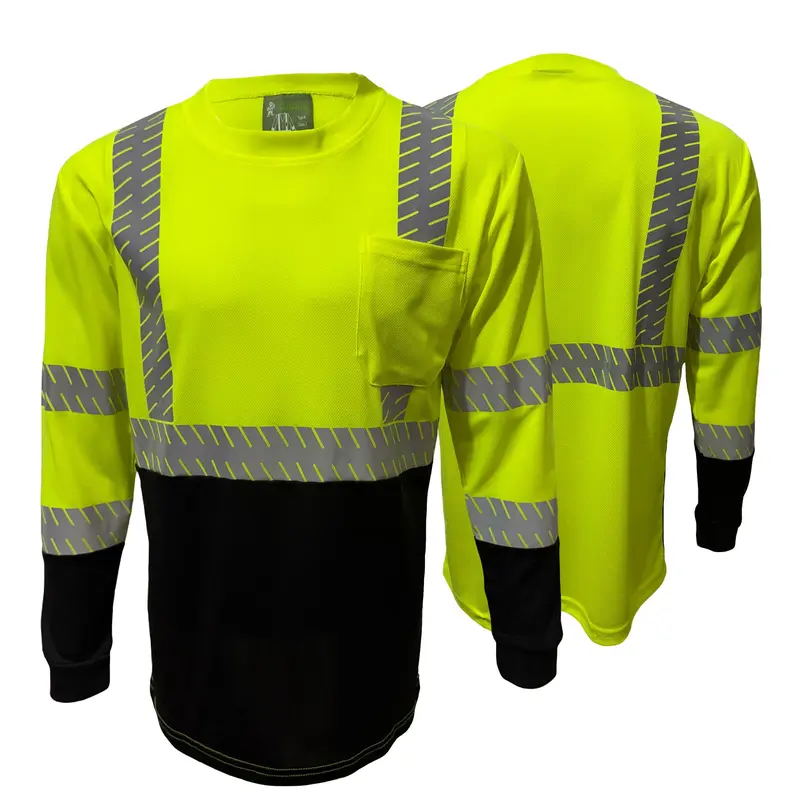 High Visibility Yellow Orange with Black bottom Safety long sleeve shirt/ reflective yellow black safety shirt ( SEE SIZE INFORMATION ON Description)