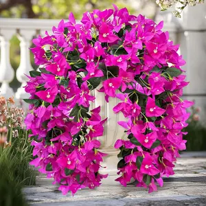 2 pcs Artificial Faux Bougainvillea Flowers Plants for Outdoor Outside Summer Decoration, Fake Silk UV Resistant Long Trailing Vines for Front Door Porch Planter Balcony