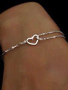 925 Sterling Silver Link Chain Heart Charm Bracelet Elegant Hand Chain Jewelry Decoration Niche Design, Perfect Gift For Mother Heart Lock Bracelet