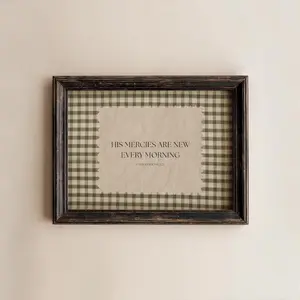 Gingham Bible Verse Wall Art, Lamenations 3:23-24 Vintage Scripture Print, New Mercies Christian Home Decor Unframed