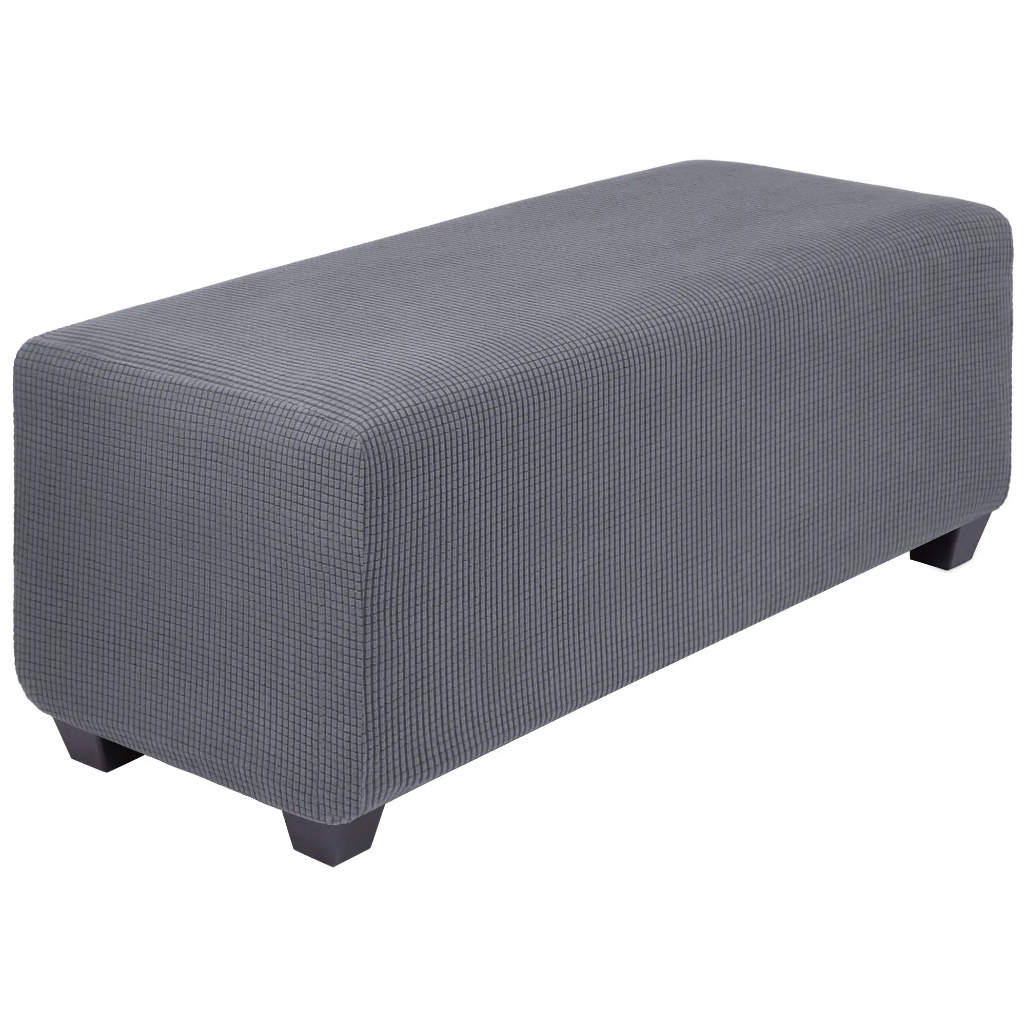 PiccoCasa High Stretch Ottoman Cover with Elastic Bottom, Soft Slipcover Jacquard Fabric Small Checks Rectangle Storage Stool Cover Furniture Covers