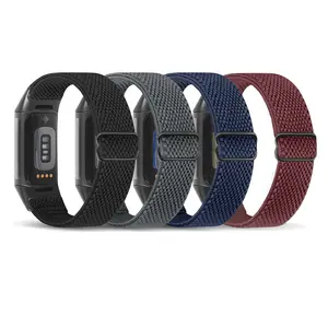 4 Pack Elastic Nylon Bands Compatible with Fitbit Charge 6/Charge 5 Bands, Soft Adjustable Strap Breathable Sport Loop Replacement Wristband for Men Women