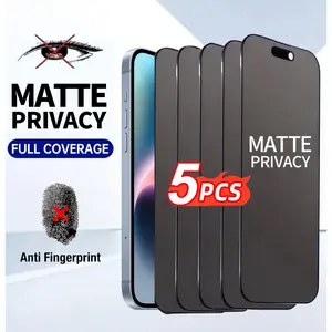 5 Piece Matte Privacy Tempered Glass Screen Protector, Compatible with iPhone 17 Pro Max/17 Air/17e/16 Pro Max/15 Pro Max, Full Coverage
