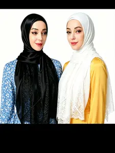 2-Pack New Summer Pearl Chiffon Lace Edge Women's Headscarf, Lightweight Versatile Sun Protection Shawl, Ramadan Special Cover Scarf