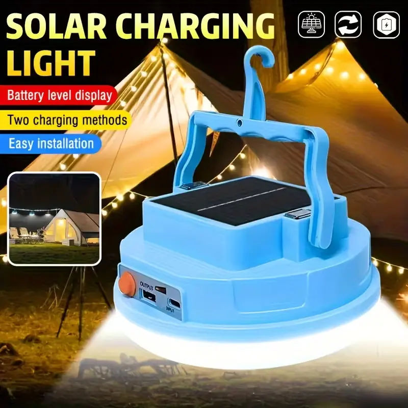 Portable Solar LED Camping Light, 3 Dimming Modes, USB & Solar Charging, Emergency Tent Lamp, Outdoor Hiking Power Source