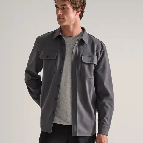BYLT Coastal Overshirt Fitted Long Sleeve Casual Minimalist Classic Menswear Medium Length Drop-Cut Hem Layering Top