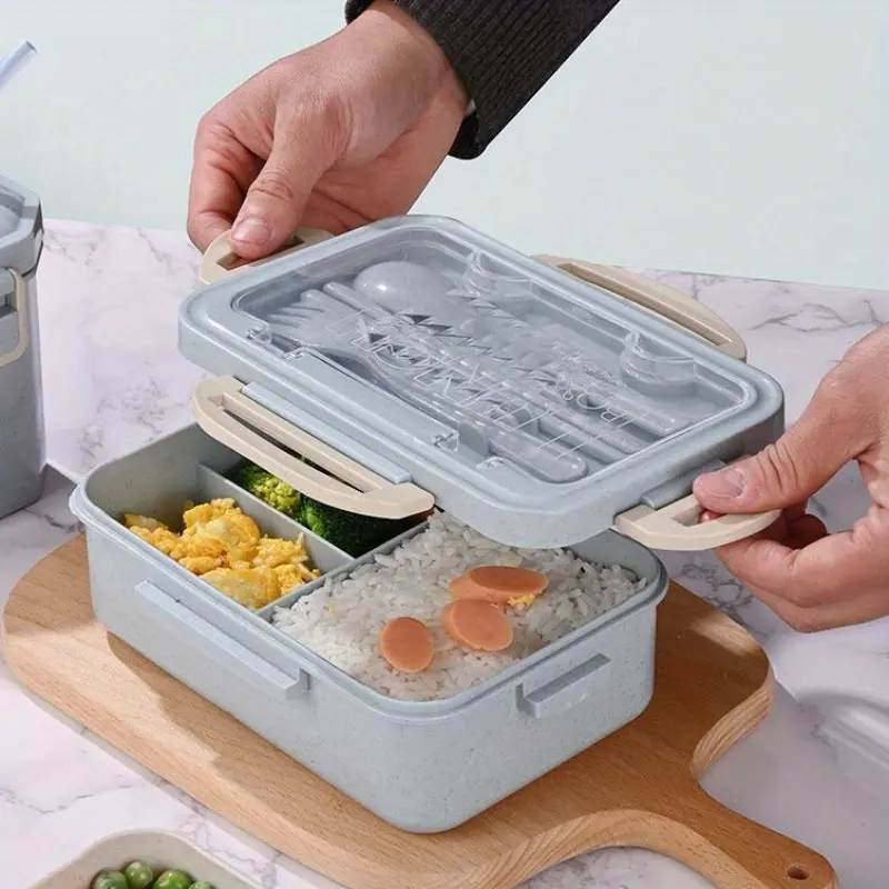 1pc Wheat Straw Lunch Box, Japanese-style Microwavable Bento Box, Household Meal Prep Fresh-keeping Box, Microwavable Multi-compartment Leakproof Insulated Student Lunch Box, Leakproof Insulated Lunchbox