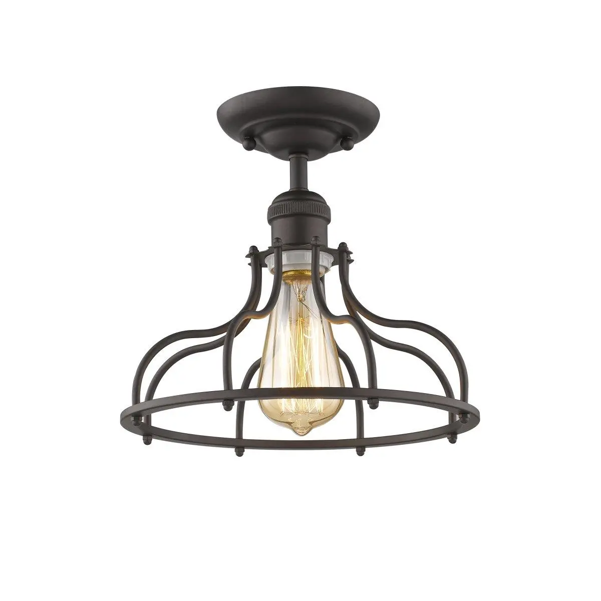 212 MAIN Jaxon Industrial-Style 1-Light Rubbed Bronze Semi-Flush Ceiling Fixture, 10 in. - Kitchen Fixture Accessory, Home Decor Lighting