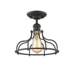 Chloe Lighting  Jaxon Industrial-Style 1 Light Rubbed Bronze Semi-Flush Ceiling Fixture - 10 in.