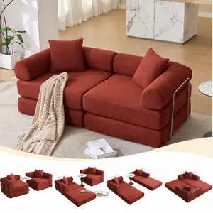 [Fahuac] 4-Piece Modular Floor Sofa Set - Foldable Folding Sofa Bed with High-Density Memory Foam, Corduroy Fabric, Movable Handrail, Multi-Configurable Cushions, Space-Saving Lounge for Small Apartment Living Room., Corduroy Couch, Multi-Use, Reversible