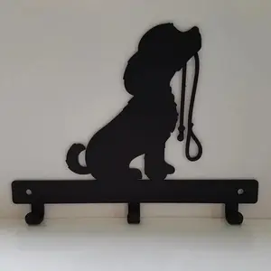 Wall Mounted Dog Leash Key Holder Rack | 1pc Iron Craft Coat and Towel Hanger | Multi-functional Hook for Keys and Home Decor | DOG WITH LEAD Design for Wall Mounting