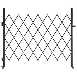 Lockable Single Folding Steel Gate, 70.87" W x 63.39" H Scissor Gate with 360-Swivel Casters, Retractable Outdoor Barricade for Entry Security & Garage Use