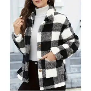Women’s plaid fluffy long winter multifunctional cheerleading jacket made from polyester fiber