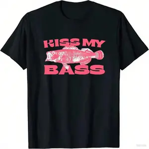 Kiss My Bass Vintage Style Fishing T-Shirt, Fisher Graphic Shirt Pink Design Limited Edition Menswear Birthday Christmas Day Menswear Birthday