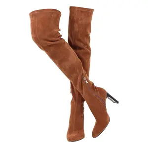 CELNEPHO Women Over The Knee Boots Stretch Suede Square Toe Chunky Heel Thigh High for Women Long Tall Shoes Party Dress Shoes Valentine Gift Boots