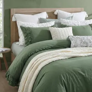 Olive Green Comforter Set  Ruffled Bedding Comforter Dark Green Ruffle Fringe Decor Shabby Chic Bedding Super Soft Cozy Farmhouse Country Quilt Comforter