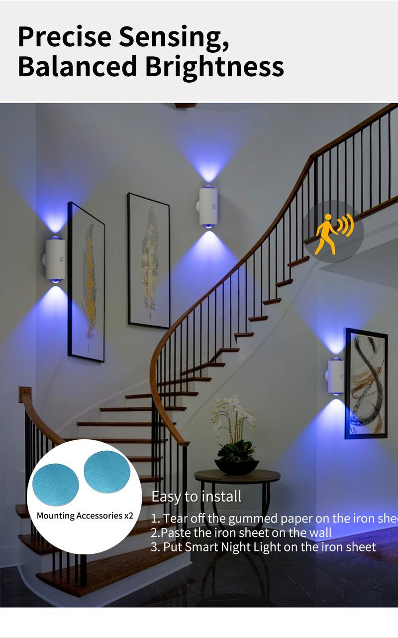 Smart Rechargeable LED Night Light with Motion Sensor | RGB Gradient & Dimmable Wall Lamp | Magnetic Stick-On Design, USB Charging, Long-Lasting Battery | Perfect for Halloween, Bedroom, Stairs, Hallway & Entryway Decor