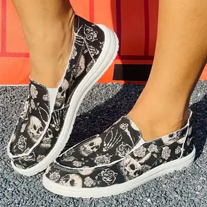 Halloween Skull Flower Women's Shoes Fashion Casual Slip-On Lazy Shoes Lightweight Versatile Comfortable