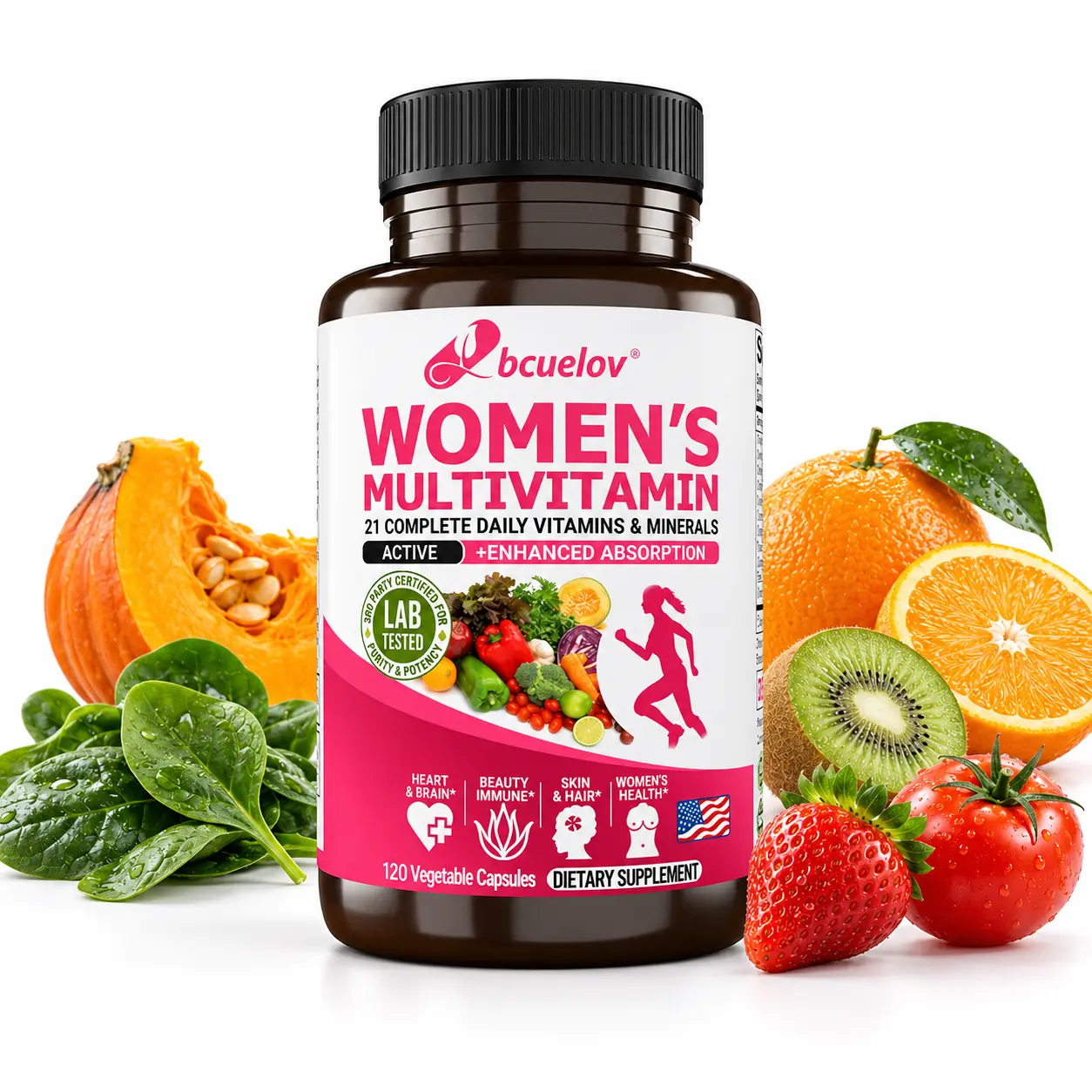 Bcuelov Women's Multivitamin, 21 Vitamins & Minerals with Iron, Calcium, Zinc, Vitamin D & B Complex, Daily Nutrition & Immune Support, 120 Vegetable Capsules
