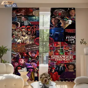 2pc Stranger Things Drapes, Perfect for Living Room & Bedroom Decor, Stylish Curtains, All-Season Privacy Window Covering, Home Decoration Curtain