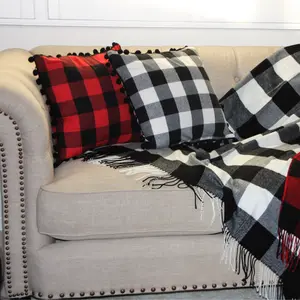 Holiday Christmas Buffalo Plaid Pillow Covers,  17 x 17 inch – Handmade Plaid Throw Pillow Covers –  Farmhouse Style Throw Pillows Cover christmas home