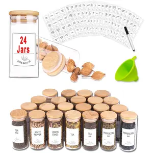 24 Glass  Jars with  Airtight , 400  Labels, Funnel and Chalk Marker Set  Containers, 4 OZ Glass Storage Jars.