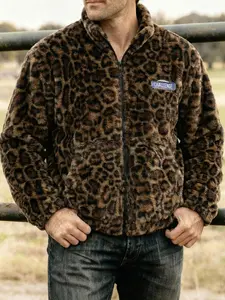 Men's Leopard Print Jacket Coat, Street Style Fashion, Casual Trendy Outerwear, Comfortable Daily Wear, Vintage Urban Youth Travel