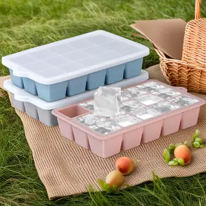 3-Pack Silicone Ice Cube Trays with Lids, Easy Release & Stackable Ice Molds for Freezer, BPA Free Ice Maker for Whiskey & Baby Food (Blue, Grey & Pink)