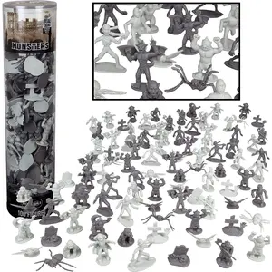 Monster Mini Action Figure Playset- 100 Horror Toy Miniatures w 13 Unique Sculpts- Dracula, Frankenstein & More- XL 1/32nd Scale Character Accessories