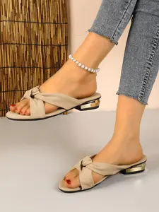 Women's Low Heel Slip-On Sandals, Square Toe Design, Non-Slip Outdoor Casual Footwear, Comfortable Summer Shoes for Women