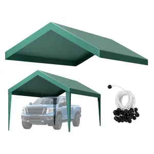 Carport Replacement Canopy 10x20 Ft Portable Garage Tent Top Tarp, UV-Resistant Waterproof Car Shelter Cover with Ball Bungees, Heavy-Duty Carport Tarp in Dark Green, Frame Not Included, Durable, Weatherproof Outdoor Garage Cover