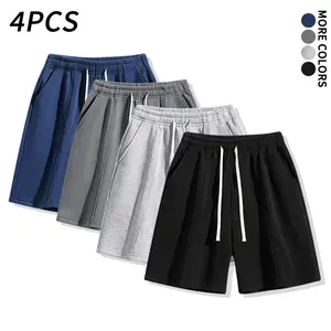 4-Pack Men’s Solid Color Vertical Stripe Bermuda Shorts — Loose Knee-Length Athletic Sweatpants with Side Pockets, Everyday Sport Streetwear Bottoms