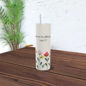 Wildflower Grace 20oz Stainless Steel Insulated Tumbler with Straw and Sliding Lid - Perfect for Beverages Hot or Cold Drinkware Flasks Portable Bottled Bottles Water Bottles