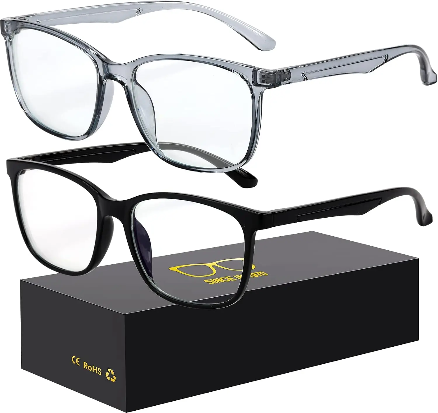 Unisex Full-Rim Rectangular Blue Light Blocking Glasses, Fashion Frames for Computer Reading/Gaming Use, Anti-Eyestrain Eyewear for Men and Women