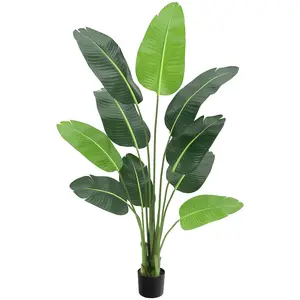 5FT Tropical Artificial Bird of Paradise Plant - 8-Trunk Fake Palm Tree with Faux Leaves, Natural Decorative Fruit, Indoor Safe, Tropical Look, for Indoor & Outdoor Decor, Housewarming Gift