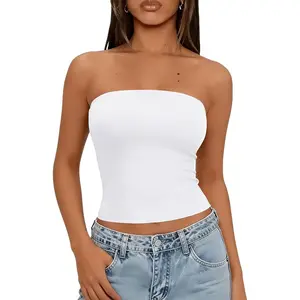 Summer Tube Tops for Women 2026 Y2k Sexy Going Out Crop Strapless Sleeveless Basic Fitted Bandeau Tank Top