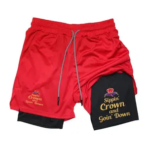 Men's Sippin' Crown and Goin' Down Print Graphic Shorts, Athletic Wear Shorts, Regular Fit Casual Comfy Breathable Shorts for Daily Wear, Men's Shorts for Summer outdoorfun