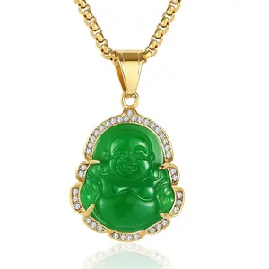 P.blake Laughing Buddha Buddah Necklaces For Women Men  Ice Out Pendant With Stainless Steel Chain 24 Inches