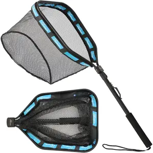 Floating Fish Landing Net for Steelhead & Trout, Foldable & Lightweight Rubber Mesh with Non-Slip Handle, Easy Transportation Fishing Net for Kayak Boat Fly