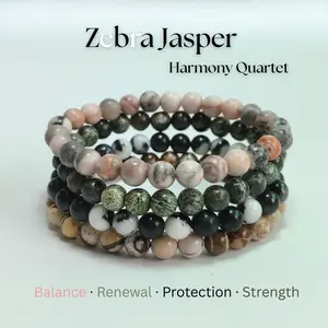 Zebra Jasper Harmony Quartet - 8MM Four-Color Bracelet for Adults - Pink Green Black-White Brown - Balance Renewal Protection Strength - Ideal for Meditation Yoga or Daily Wear