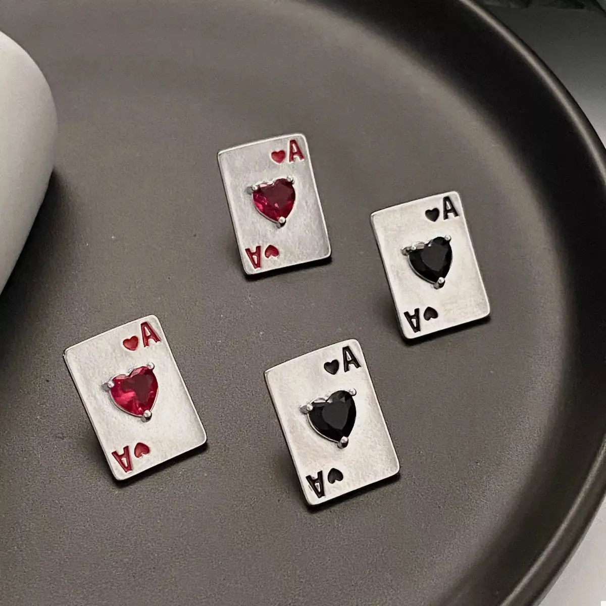 Poker Card Ace of Hearts Stud Earrings, Card Motif Earrings, Heart-Shaped Character Costume Jewelry for Women, Heart-Shaped Character Earrings